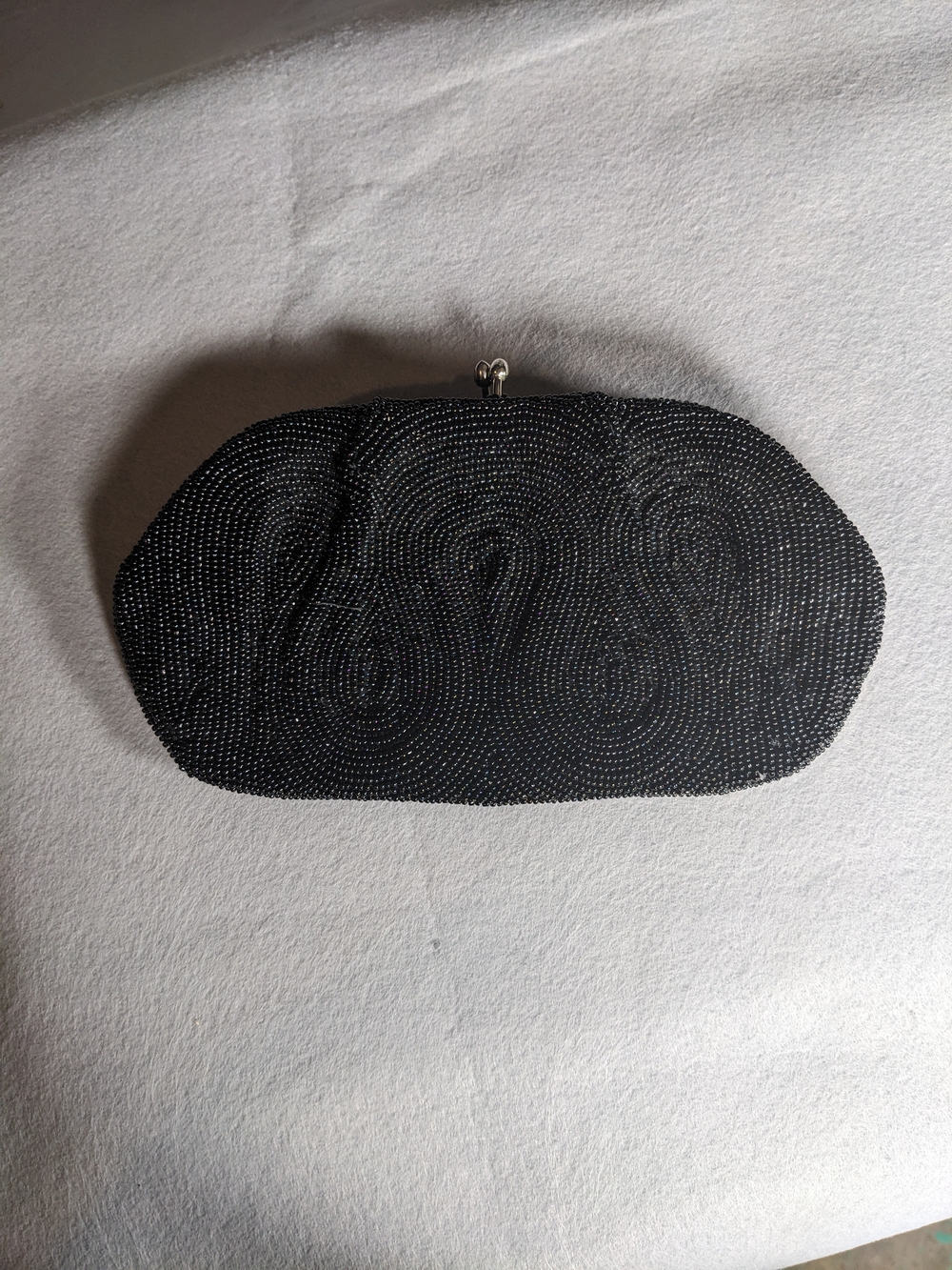 Black Beaded Evening Clutch with Kiss-Lock Closure